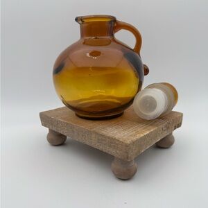 Vintage‎ Bubble Glass Oil Decanter Amber Glass Jug with Handle